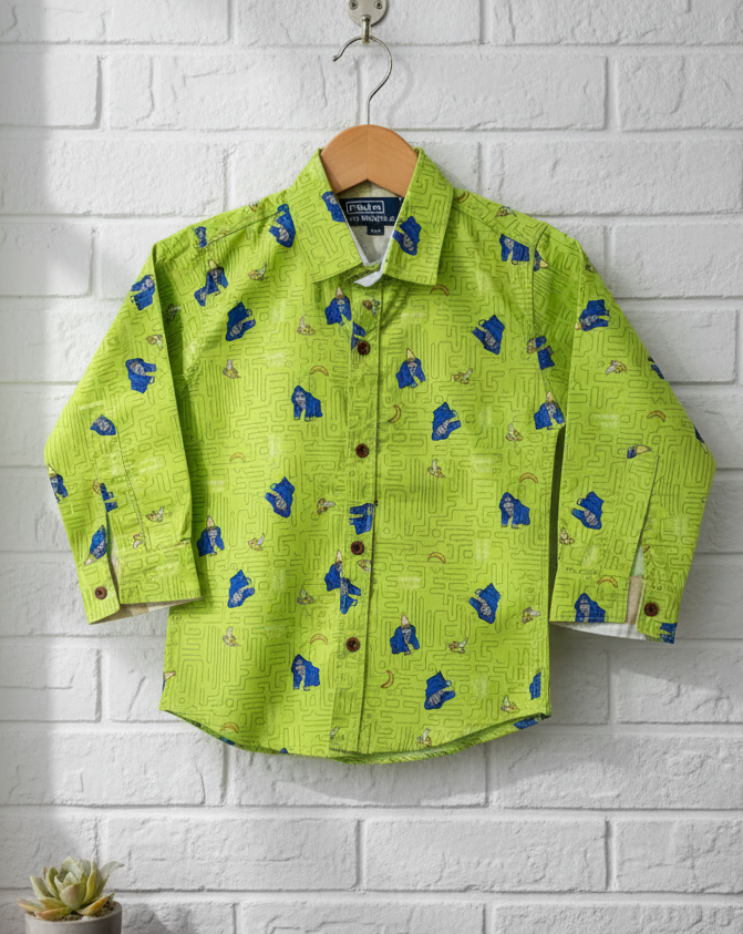 Kids Neon Green Video Game Button-Down