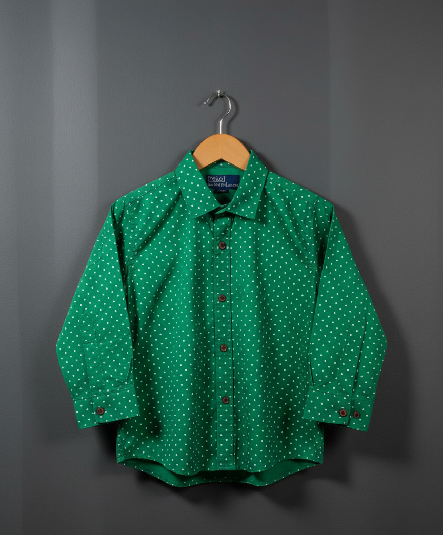 Kids Green Micro Dot Button-Down Shirt