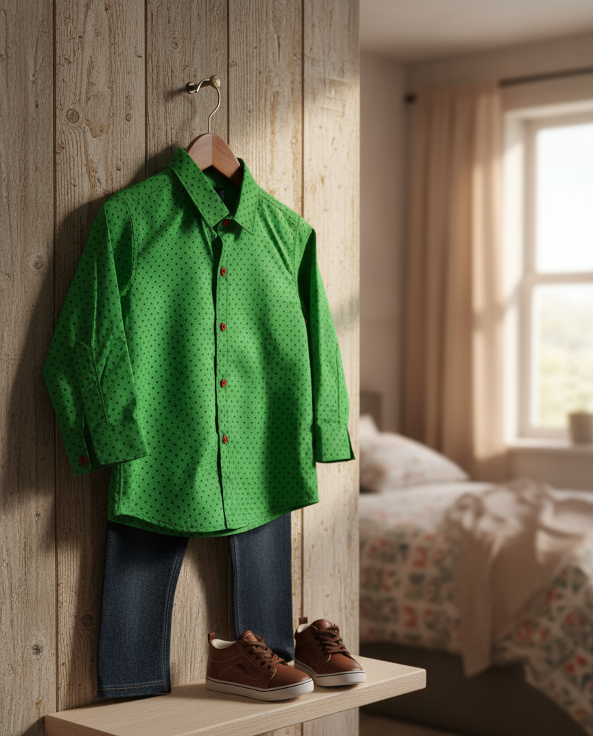 Bright Green Polka Dot Button-Down Shirt