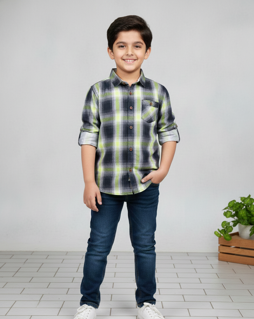Youth Casual Button-Down Plaid Shirt