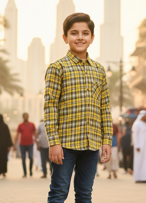 Urban Kids Yellow Checked Cotton Shirt