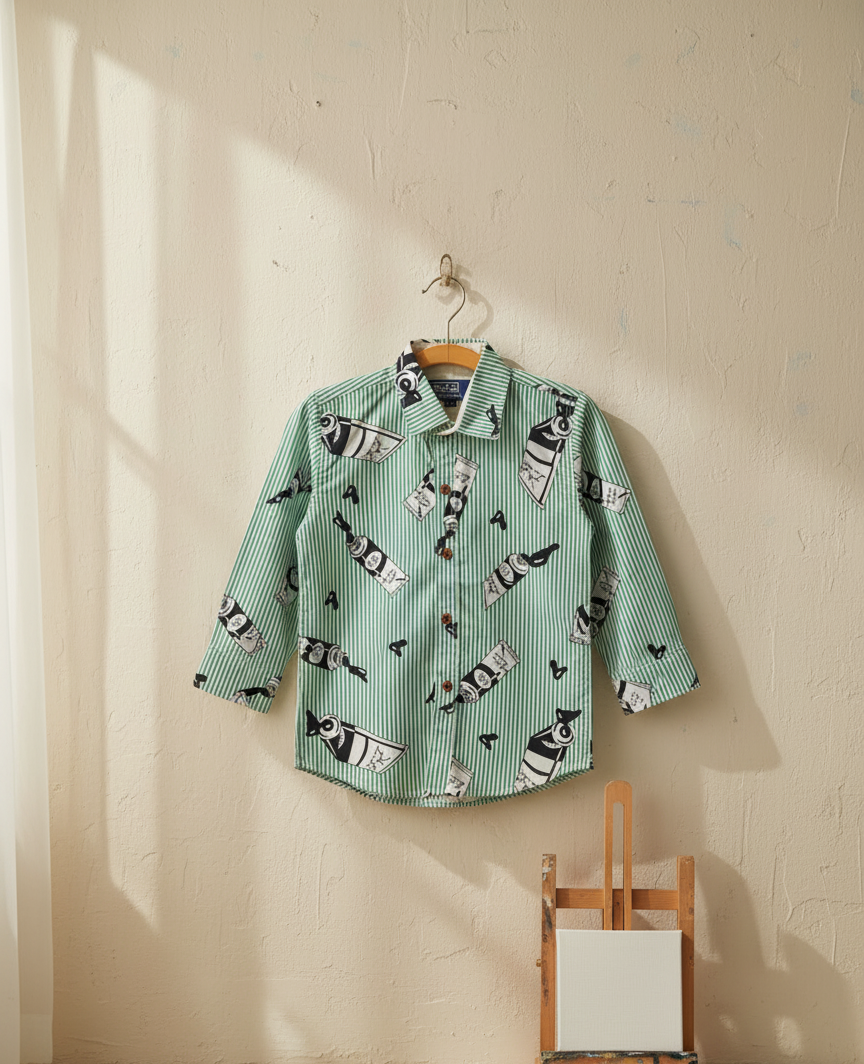Kids Green Stripe Shark Button-Down