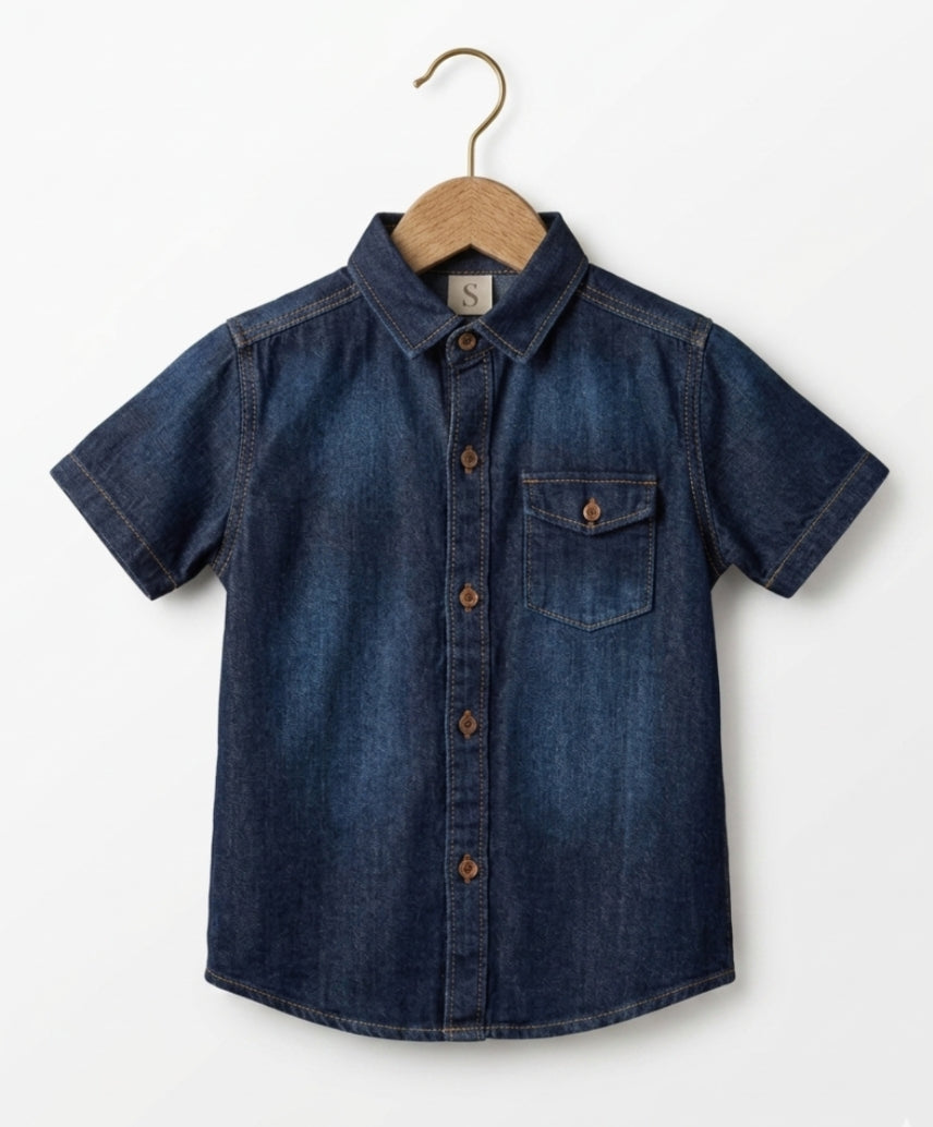 Classic indigo denim cotton shirt for kids