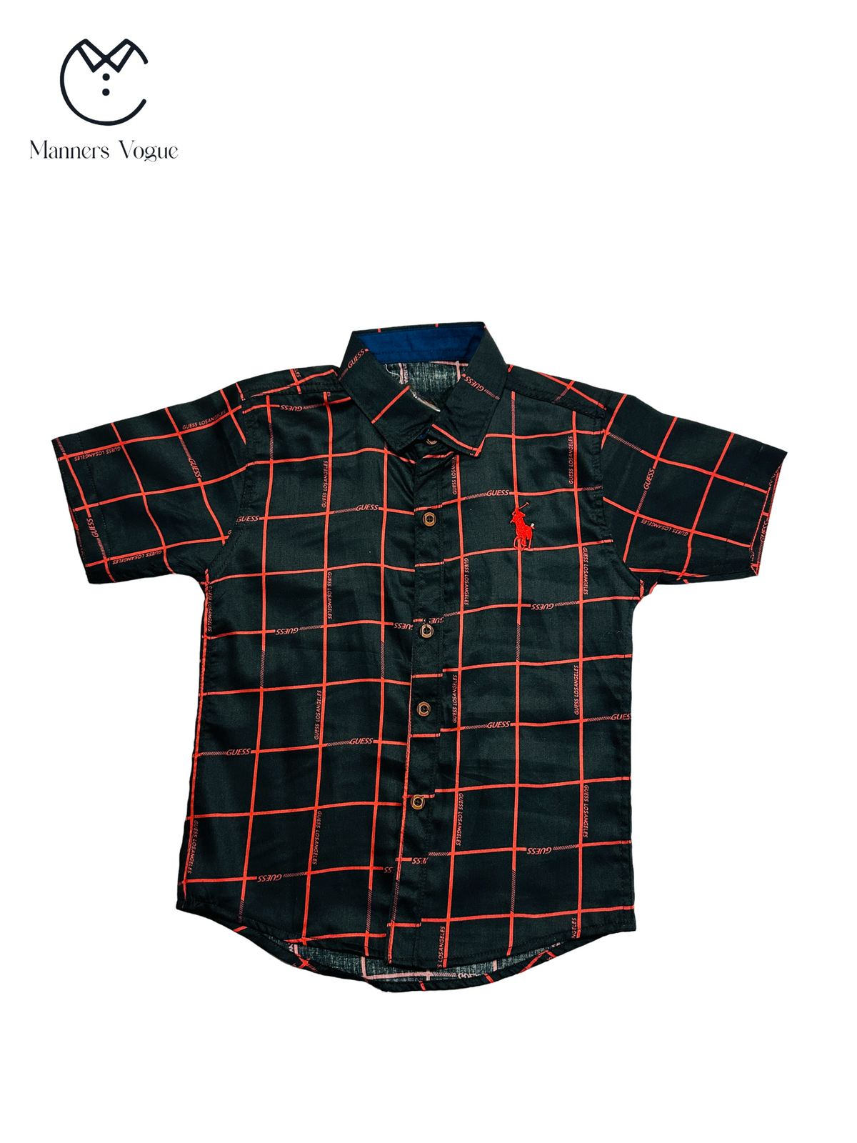 Boys' Dark Grid Print Cotton Shirt