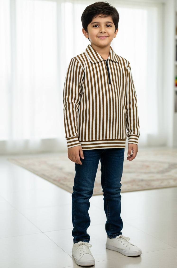 Luxury Feel Vertical Stripe Zipper Shirt for kids