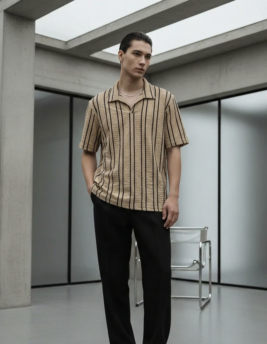 Old Money Aesthetic Textured Knit Polo