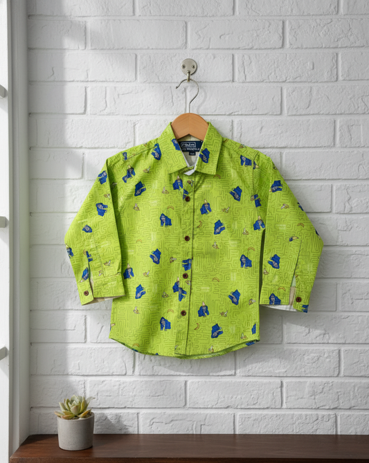Kids Neon Green Video Game Button-Down