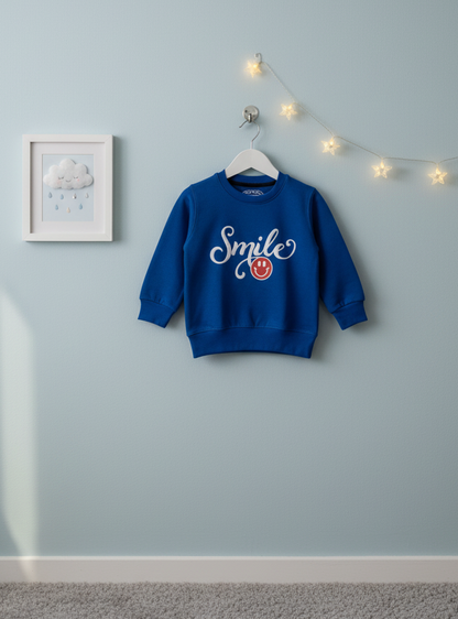 Cozy Blue Sweatshirt with Cute Smile Print"