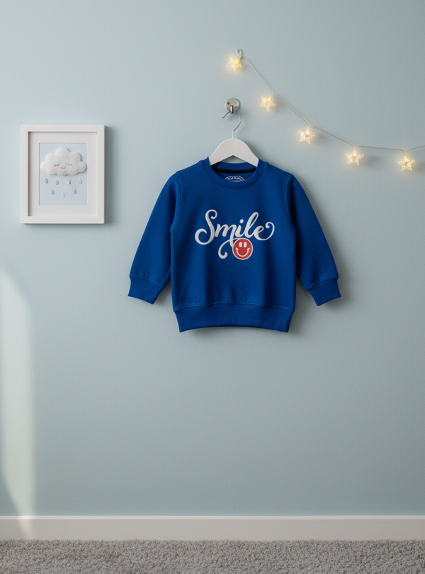 Cozy Blue Sweatshirt with Cute Smile Print"