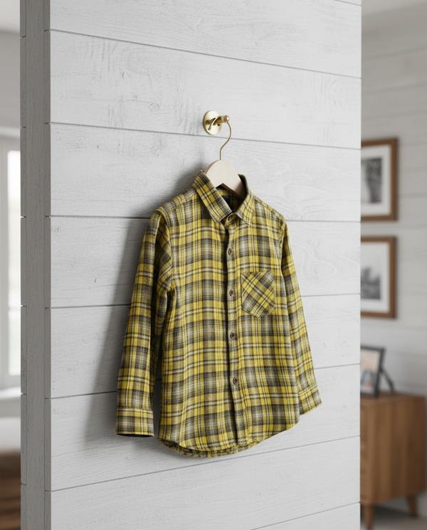 Vintage Style Plaid Flannel Shirt - Yellow Checkered Pattern