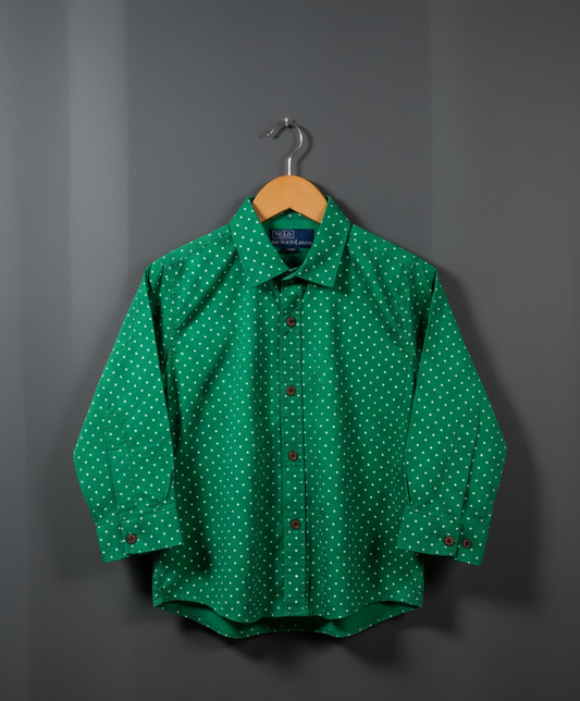 Kids Green Micro Dot Button-Down Shirt