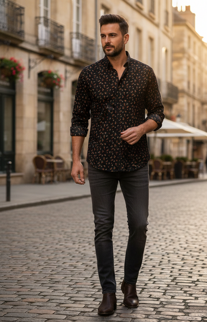 Vintage Floral Black Shirt For mens