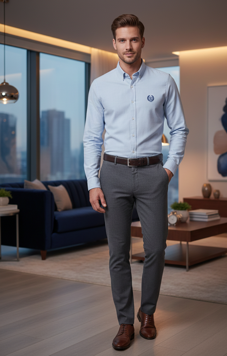 Men’s Premium Light Blue Oxford Casual Shirt