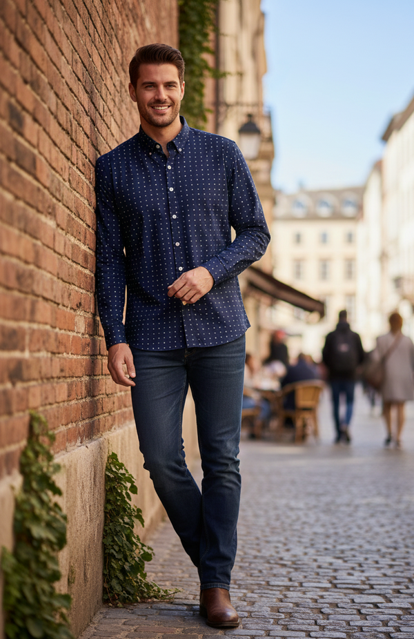 Classic Dot Pattern Button-Down