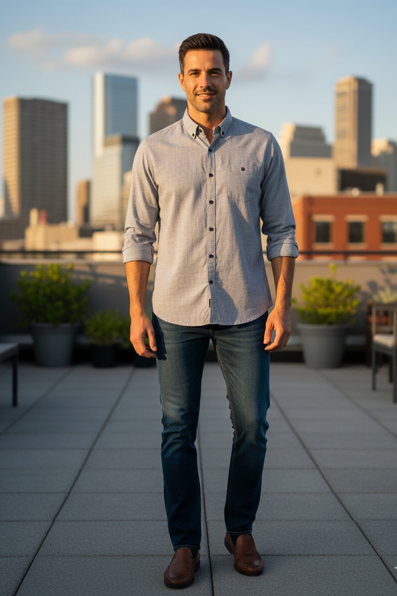 Men’s Premium Light Grey Casual Button-Down Shirt