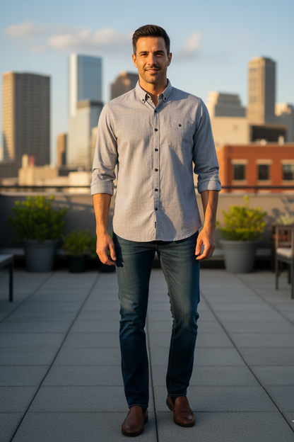 Men’s Premium Light Grey Casual Button-Down Shirt