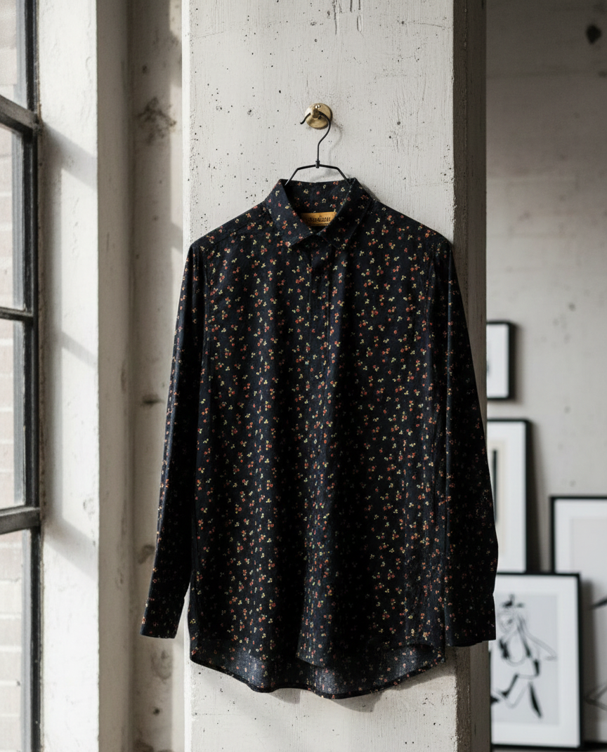 Vintage Floral Black Shirt For mens