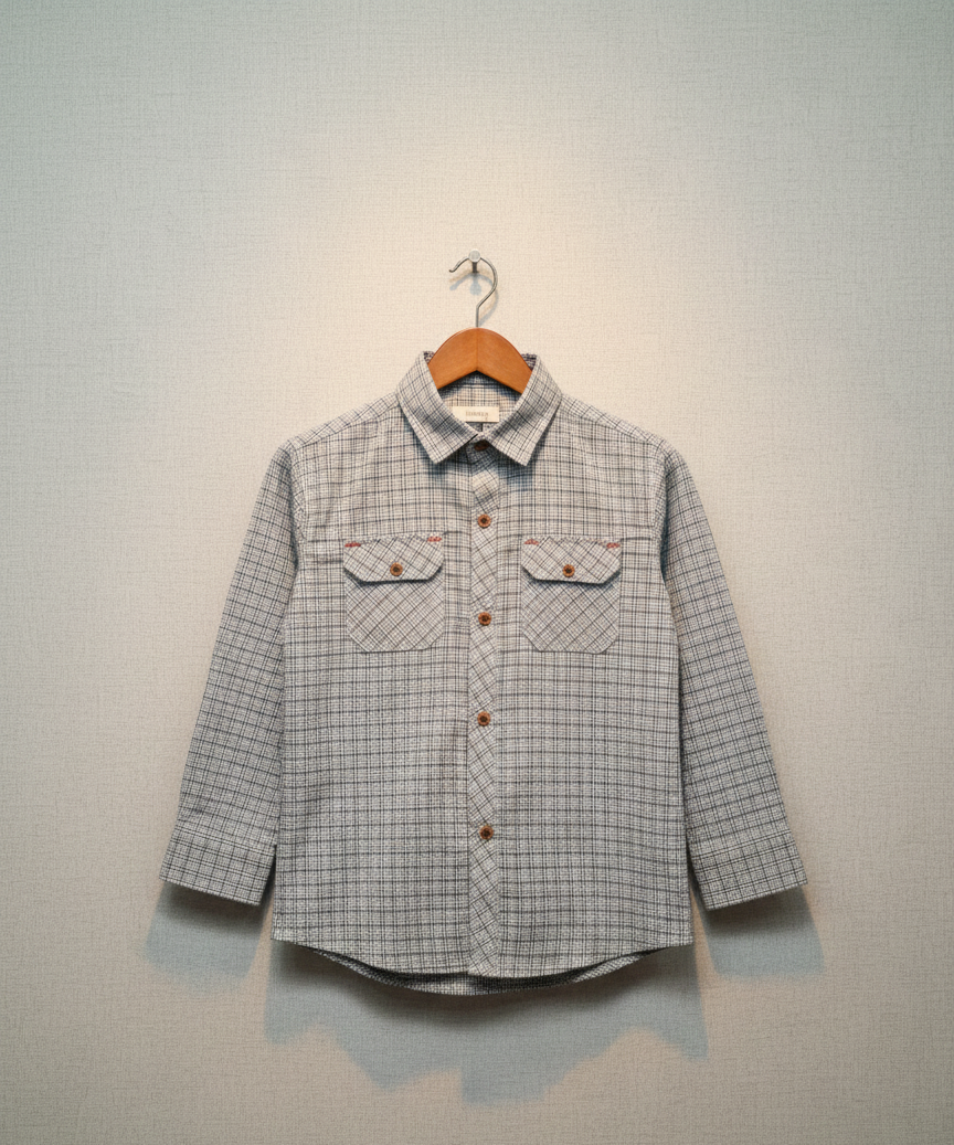 Comfort Cotton Grey Check Shirt for Kids