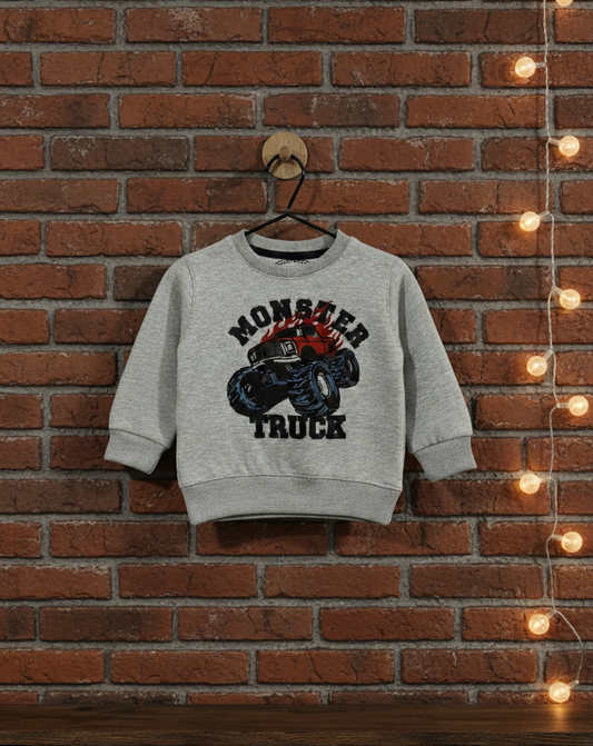 Kids Grey Monster Truck Graphic Sweatshirt