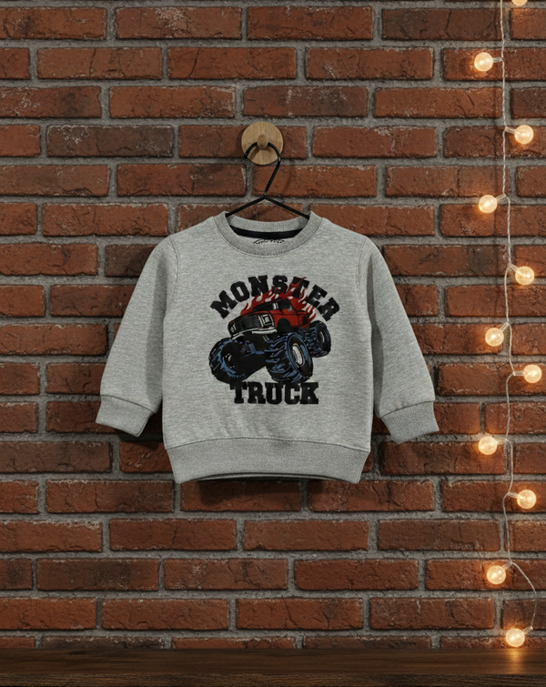 Kids Grey Monster Truck Graphic Sweatshirt