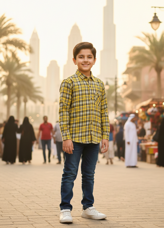 Urban Kids Yellow Checked Cotton Shirt