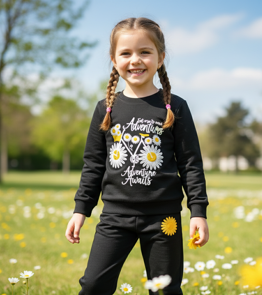 Stylish Black Flower Tracksuit