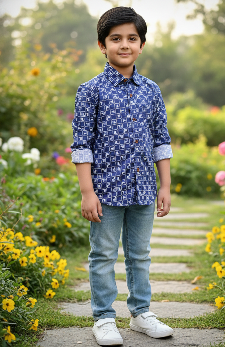 Stylish Blue Patterned Shirt for kids casual shirts