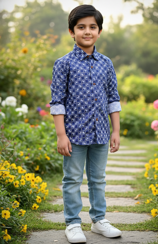 Stylish Blue Patterned Shirt for kids casual shirts