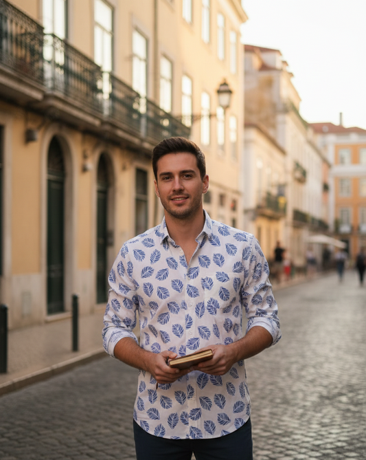 Tropical Palm Leaf Pattern Button-Down Men's shirt