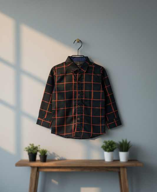 Black Grid Print Premium Cotton Shirt