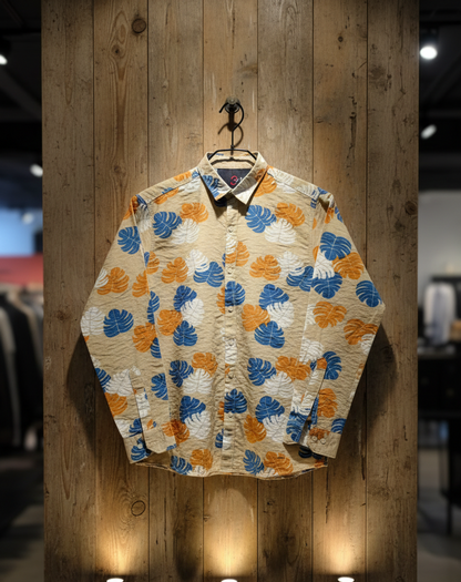 Beige Linen-Look Tropical Men's Shirt