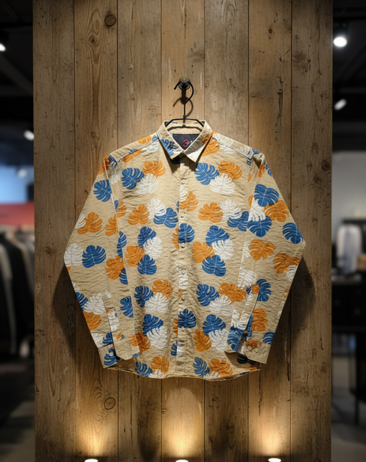 Beige Linen-Look Tropical Men's Shirt