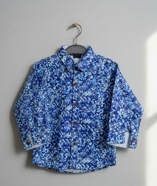 Kids Blue Digital Print Cotton Shirt