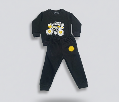 Stylish Black Flower Tracksuit