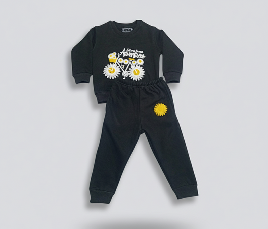 Stylish Black Flower Tracksuit