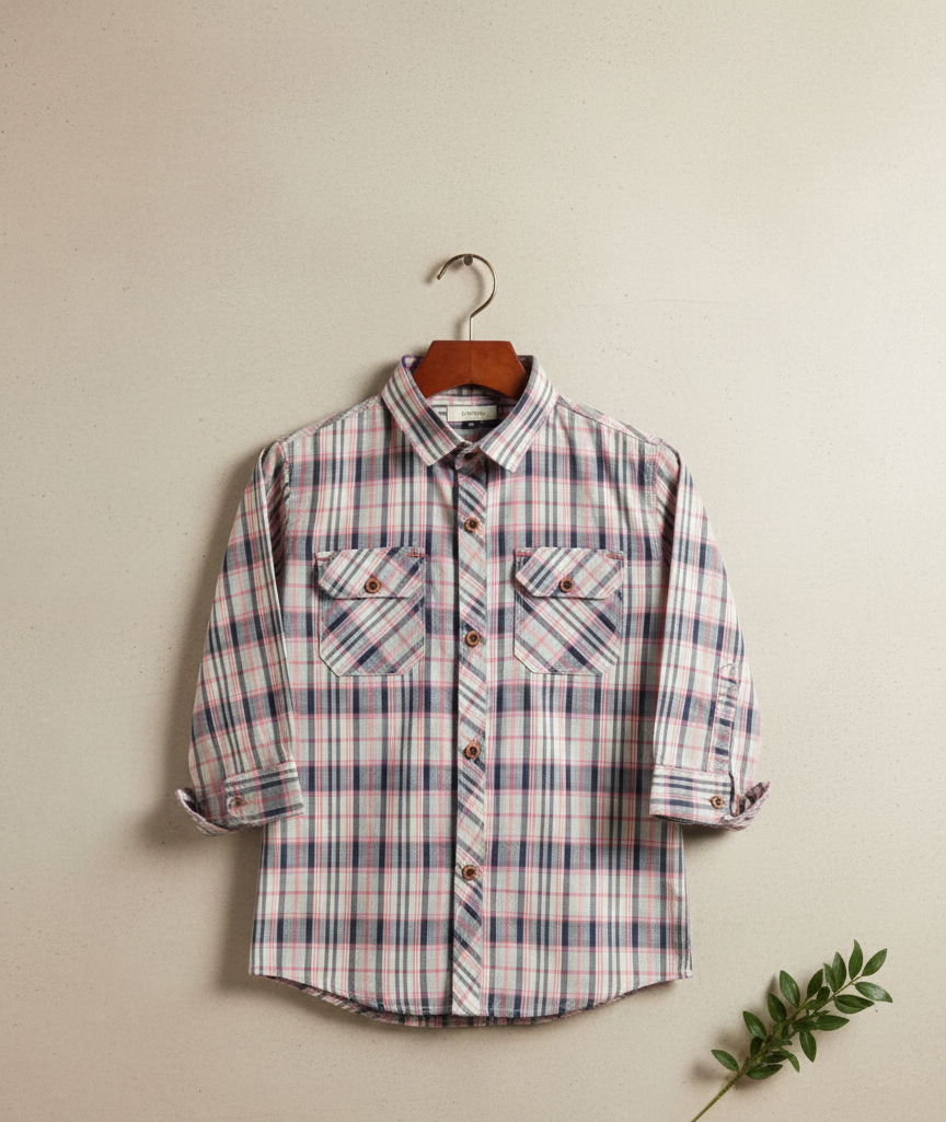 Kids Double Pocket Check Shirt