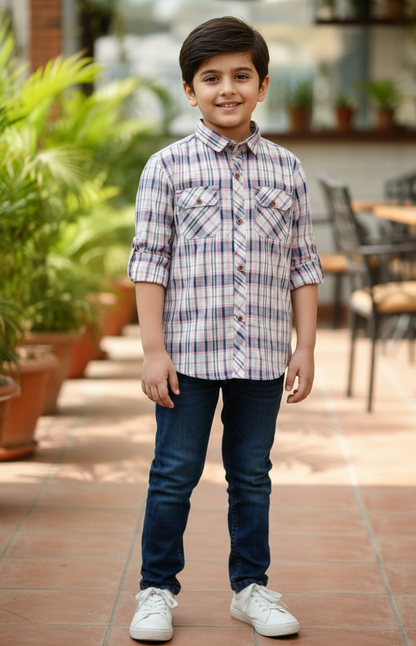Kids Double Pocket Check Shirt