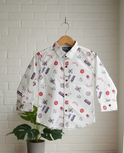 Comfort Fit White Graphic Print Shirt for kids