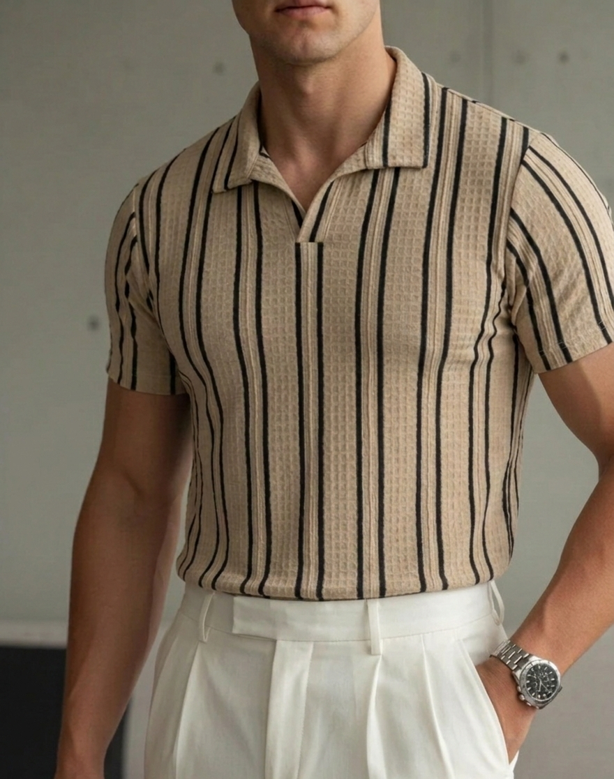 Old Money Aesthetic Textured Knit Polo