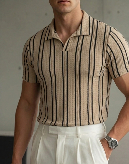 Old Money Aesthetic Textured Knit Polo