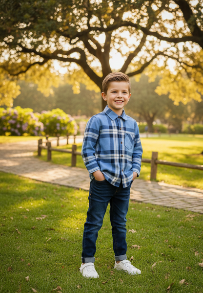 Blue Check Shirt – Trendy Casual Outfit