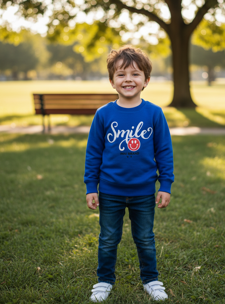 Cozy Blue Sweatshirt with Cute Smile Print"