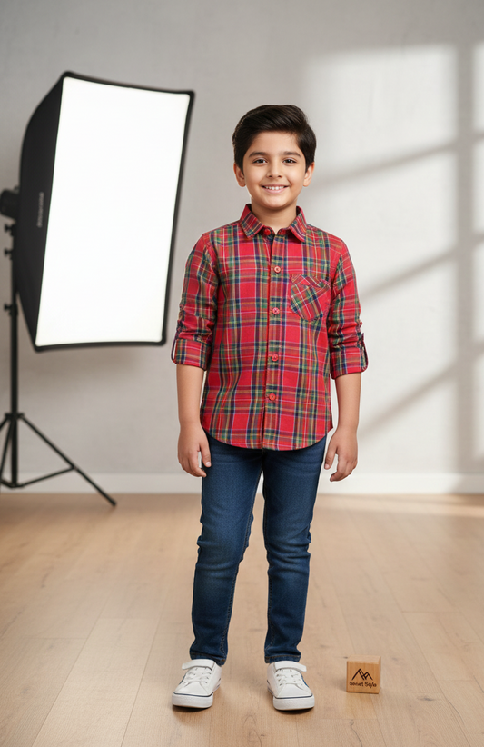 Kids Red Plaid Button-Down Shirt