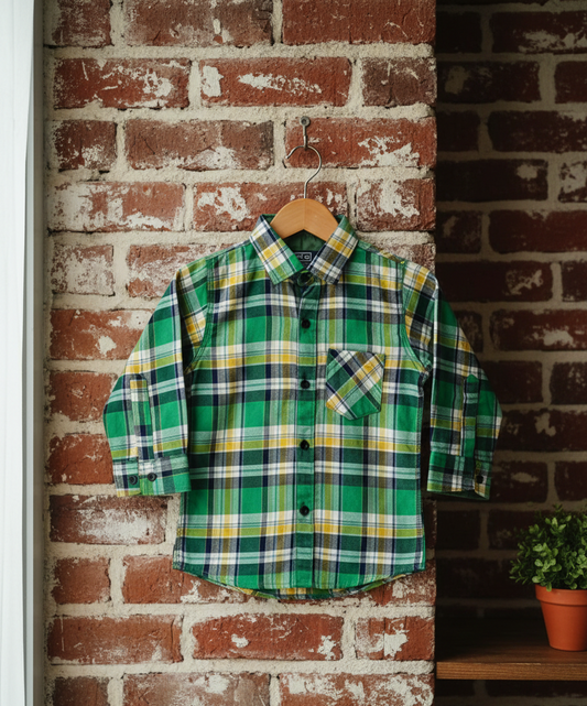 Kids Stylish Check Shirt – Green Multicolor