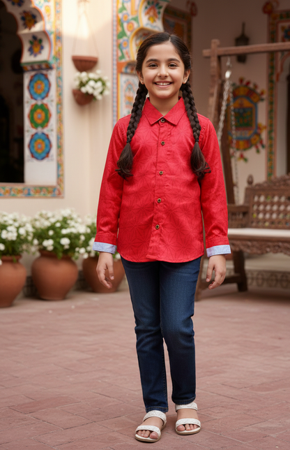 Coral Red Long Sleeve shirt for kids