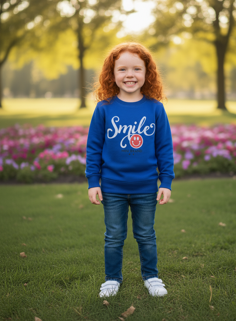 Cozy Blue Sweatshirt with Cute Smile Print"