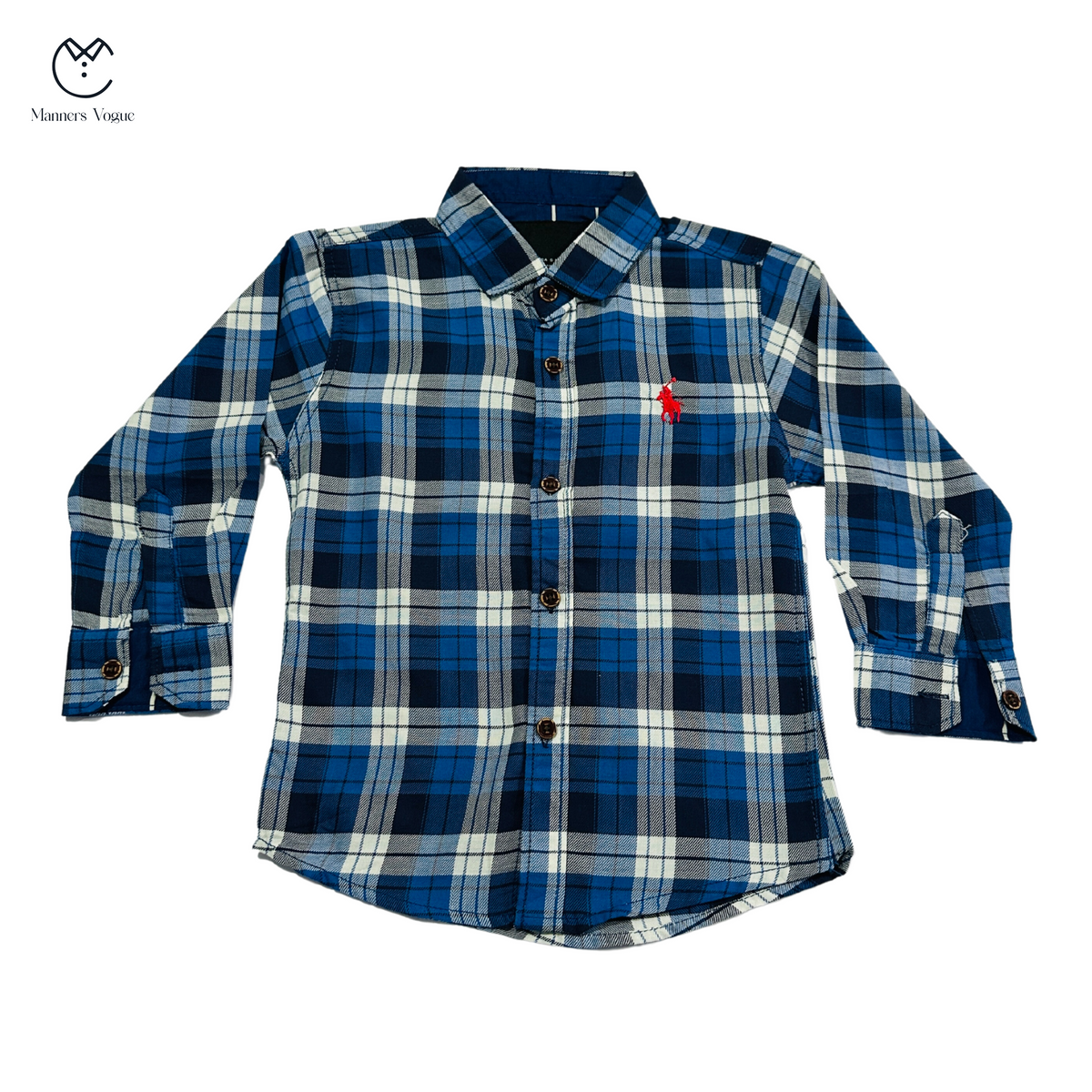 Kids Causal White Blue Checkered