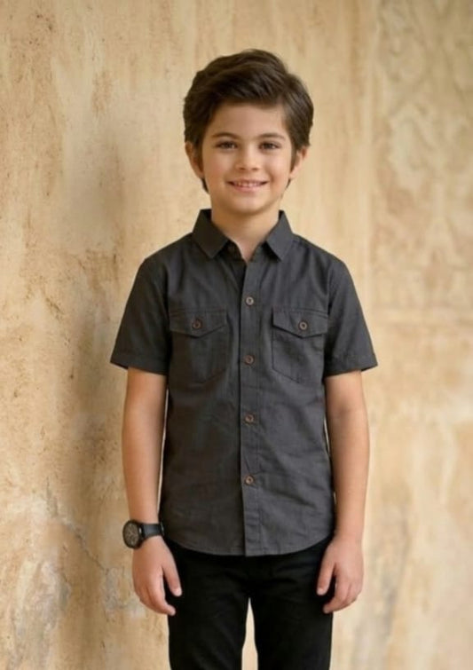 Charcoal Dual-Pocket Button-Up