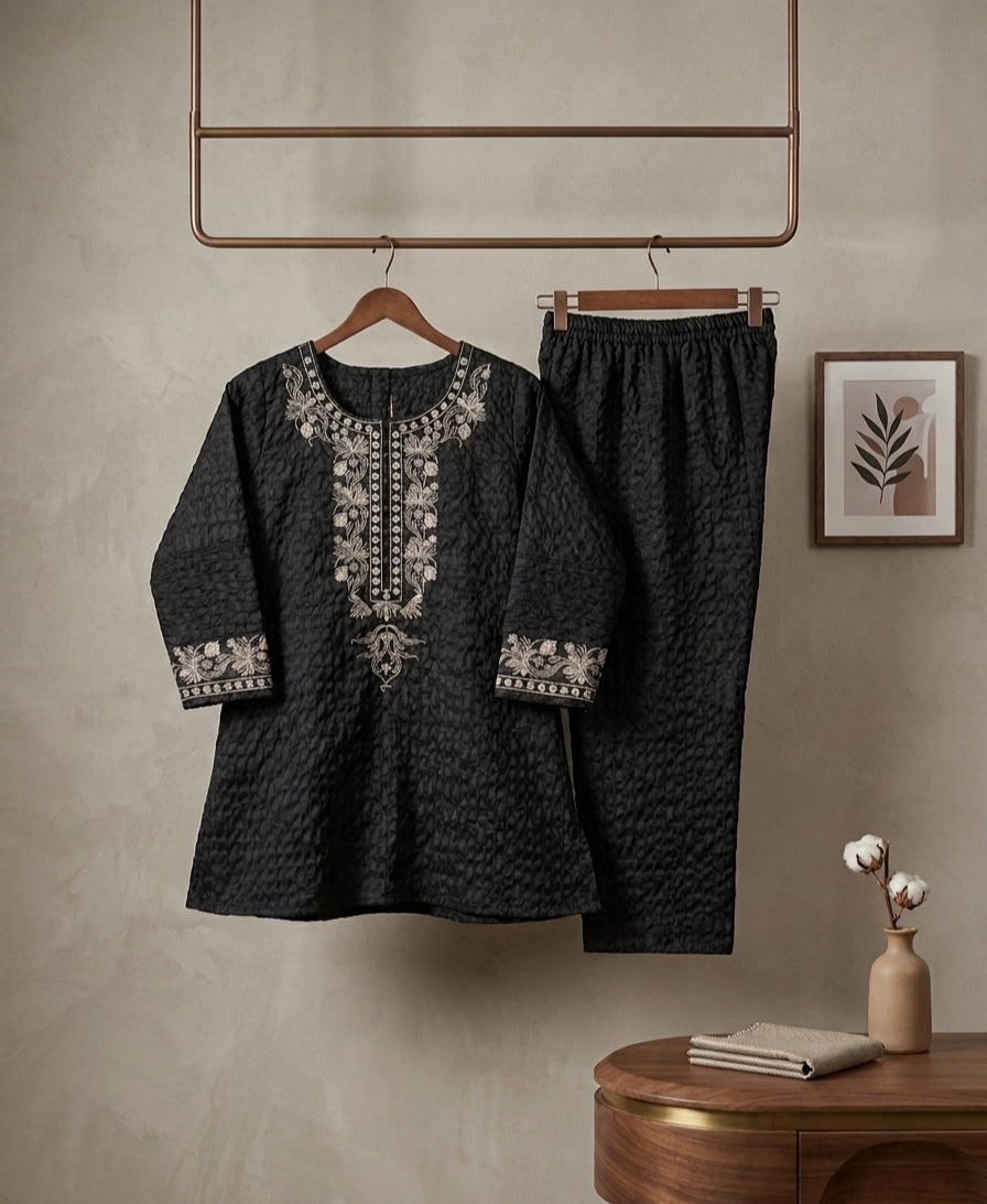 Elegant Black Embroidered 2 Piece Suit