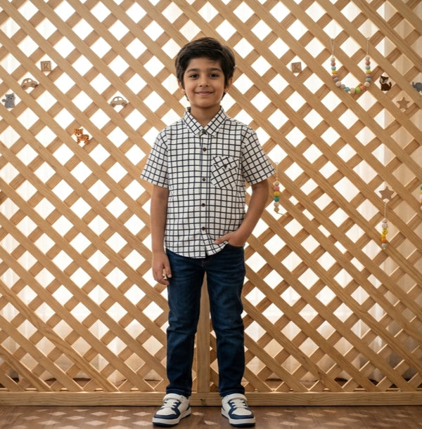 Playful Vibe Checkered Kids Shirt